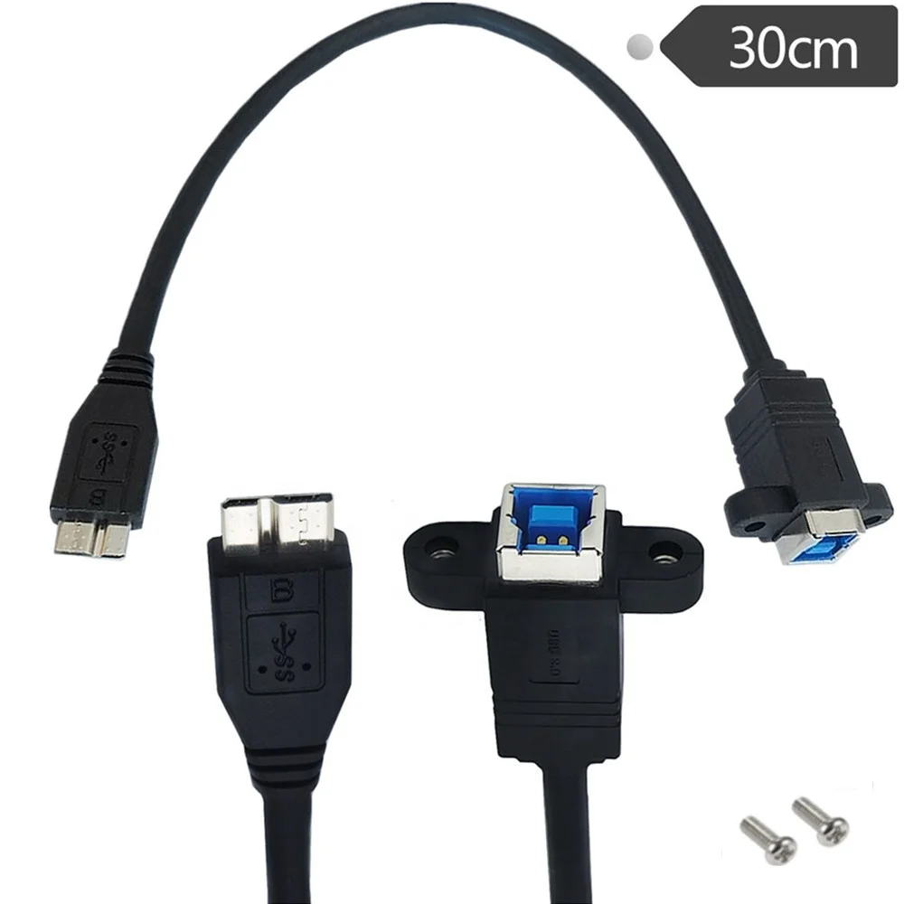 USB 3.0 Type B Female to Micro B Male Cable With Panel Mount Screw Holes.Panel Mount USB3.0 Type BF to Micro BM Conversion Cabl