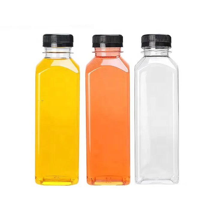 8oz 12oz 16oz Empty Plastic Juice Bottles With Caps Reusable Transparent Bulk Beverage Containers With Black Tamper Evident Lids
