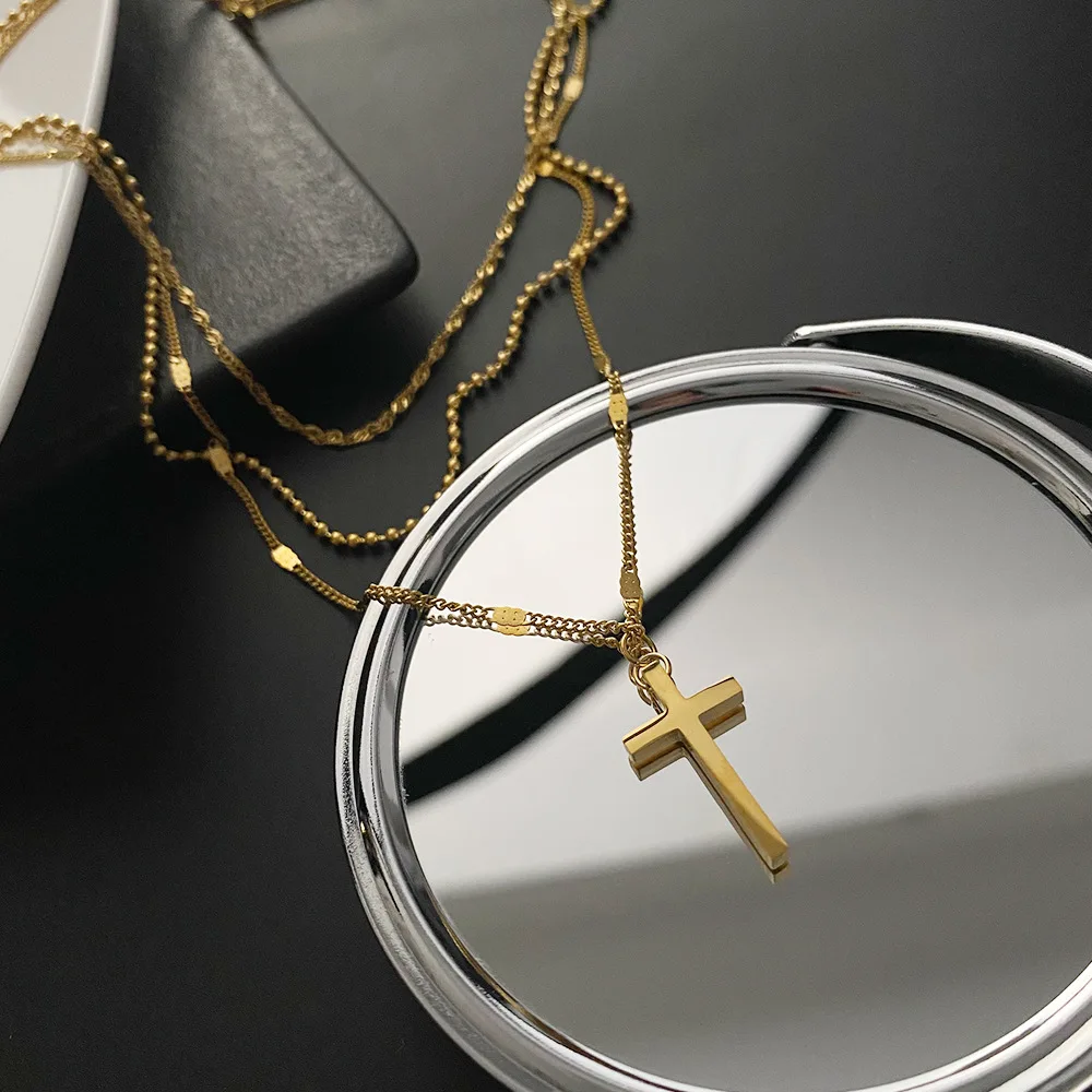 China Wholesale Stainless Steel Cross Necklace Gold And Silver Layered Cross Necklace For Men