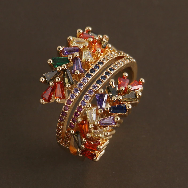 2021 New Trend Gold Plated Colorful Vintage Zircon Rainbow