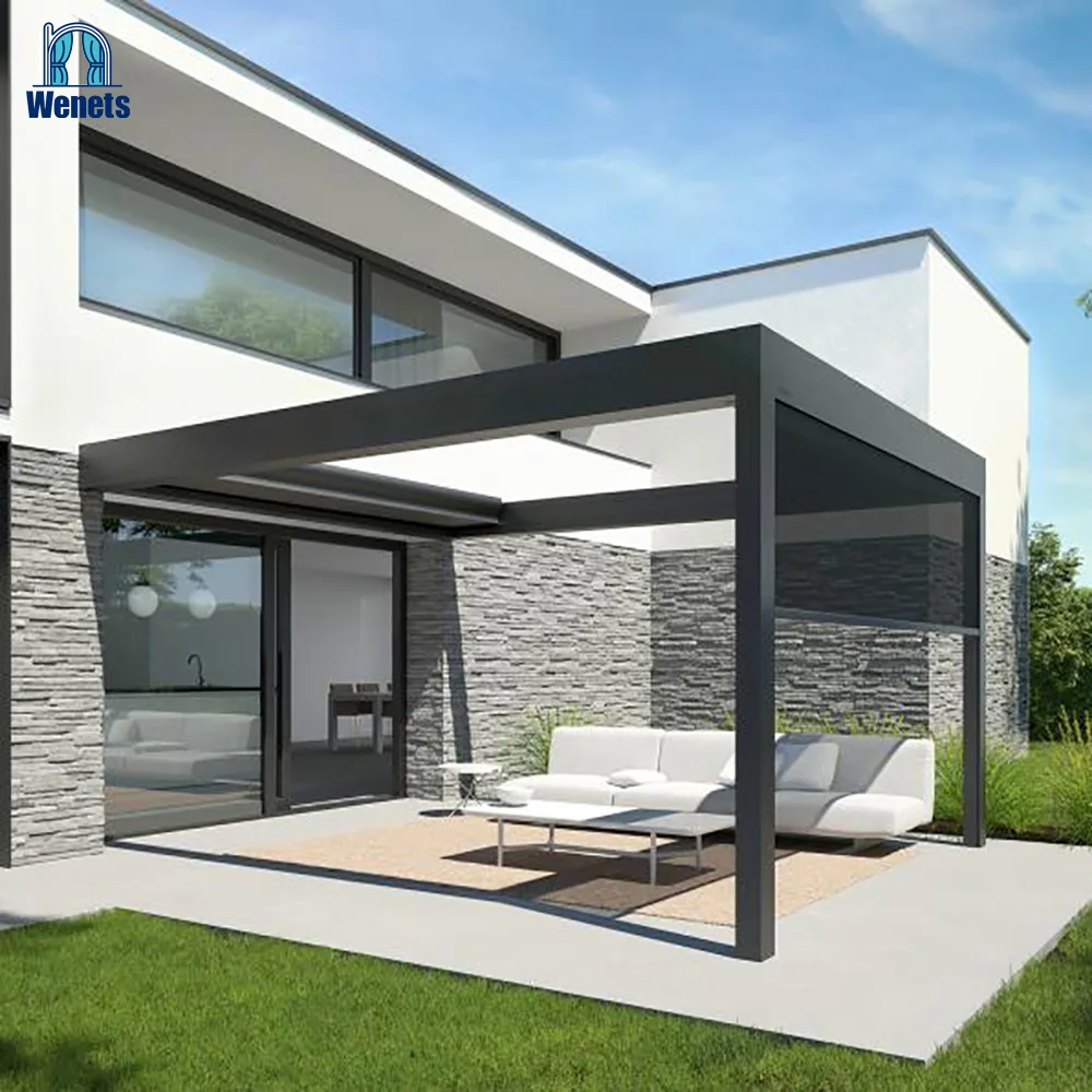 Автоматическая алюминиевая беседка, полностью Выдвижная садовая беседка для жалюзи