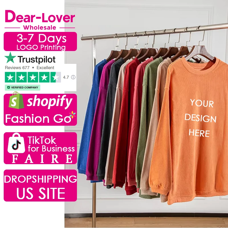 Dear-Lover Custom Logo Orange Oversized Graphic Print Ribbed Casual Sweatshirt Women