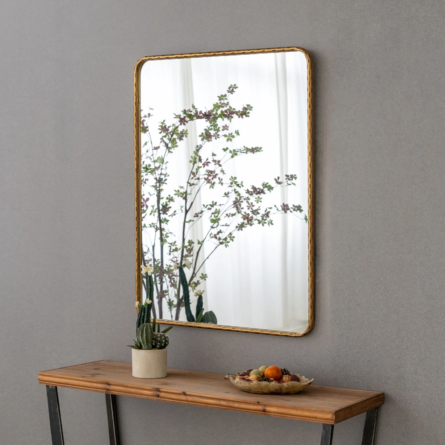 Wall Mirror for gold Bathroom Mirror, Metal Frame with arched Corner, Rectangle Glass Panel