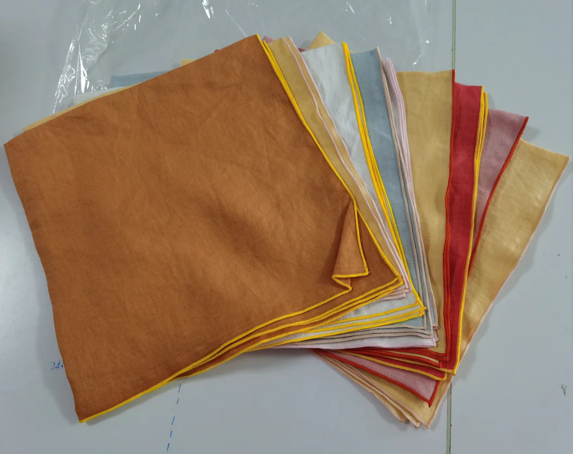locking/scrolled up hem high quality French pure flax linen napkins with stone washing for wholesale ,wedding eventss