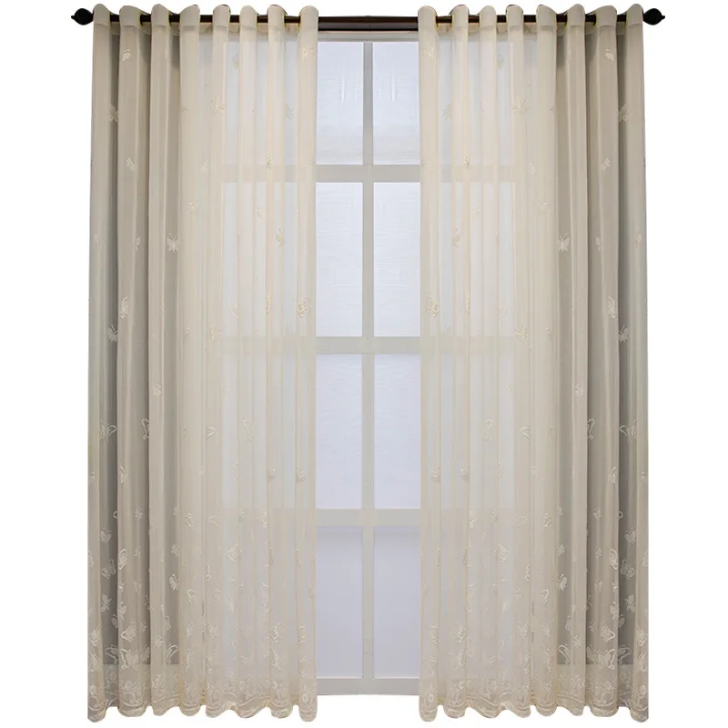 White Gauze Curtain,Pure Color Thickened White Yarn Relief Butterfly Living Room Bedroom Window Screen