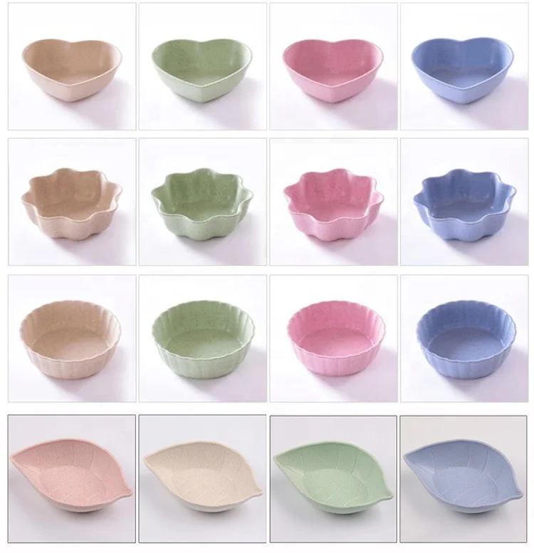 Экологически чистая дешевая оптовая продажа листьев круглых цветов в форме сердца Пшеничная солома пластиковая маленькая тарелка для соевого соуса