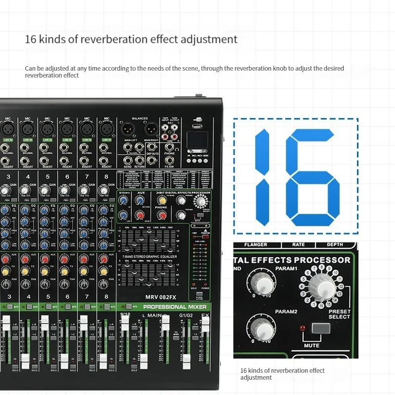 TEBO Factory direct sales 12channels stduio audio dj sound mixing 99dsp USB audio mixer for perform