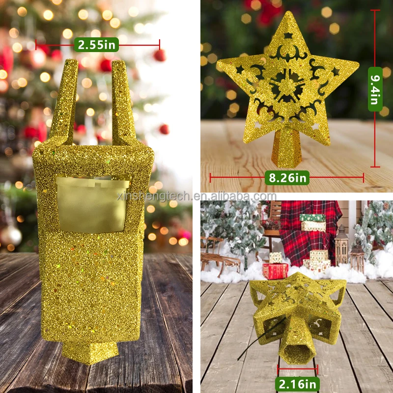 Christmas Tree Topper Lighted 3D Glittered Gold Silver Christmas Star Tree Topper LED Lighting with Rotating Snowflake Projector