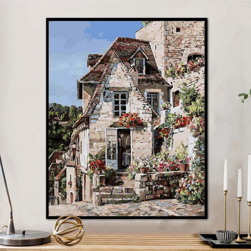 DIY Painting by Numbers 40x50 House Garden Hand-Painted No Frame Paint by Numbers Kits Wholesale