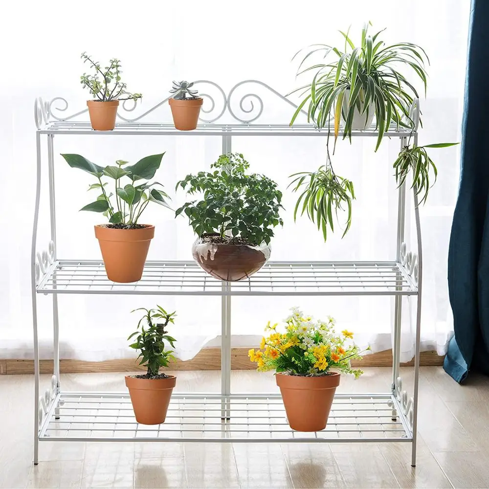 Upright 3 Tier Plant Stand Modern Iron Metal Plant Stand Kitchen Storage Rack Shelf