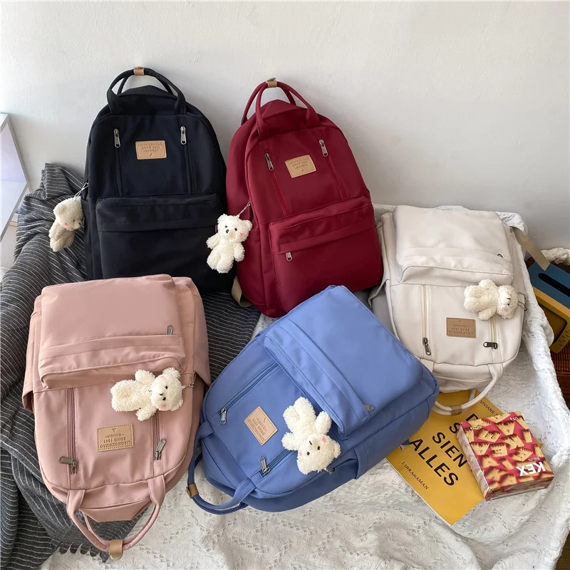 Multi Function Double Zipper Women Backpack Teenager Girls Laptop Backpack Student Shoulder Bag Korean Style Schoolbag