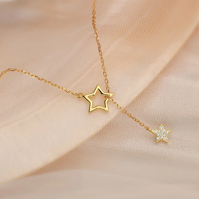 Flash Diamond Star Necklace Niche Hollow Design Sense Necklace Female Tassel Clavicle Chain Female Models Simple Temperament