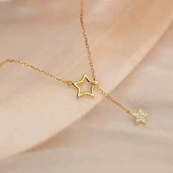 Flash Diamond Star Necklace Niche Hollow Design Sense Necklace Female Tassel Clavicle Chain Female Models Simple Temperament