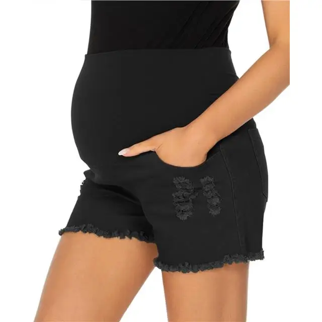 2021 Summer Sports Cycling Dark Wash Jean Denim Maternity Shorts With Pockets