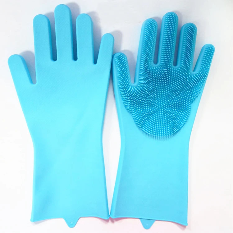 China Manufacture Kitchen Reusable Magic Rubber Hand Cleaning Silicone Dishwashing Gloves for Washing utensils