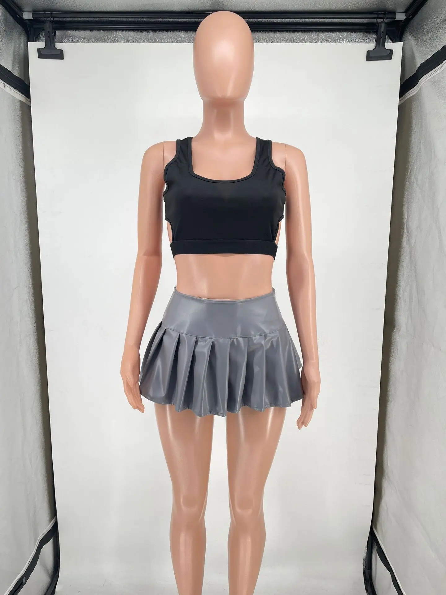 Y2K Ladies 2024 Pink Fashion High Waisted Skirts Mature Woman Leather Pleated Mini Skirt