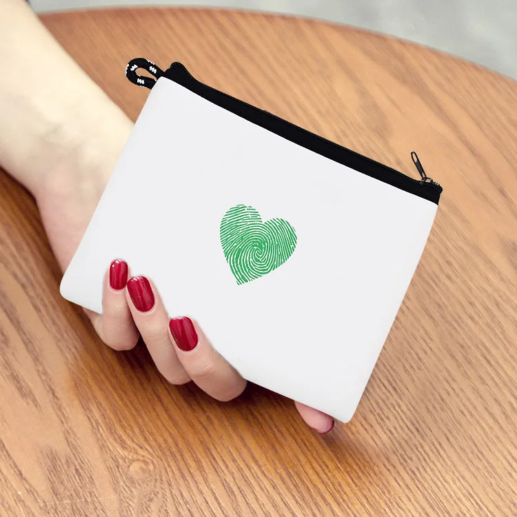 Custom Color Loving Heart Printed Lady Women Neoprene Fabric Bags Handbags Wallet Bag