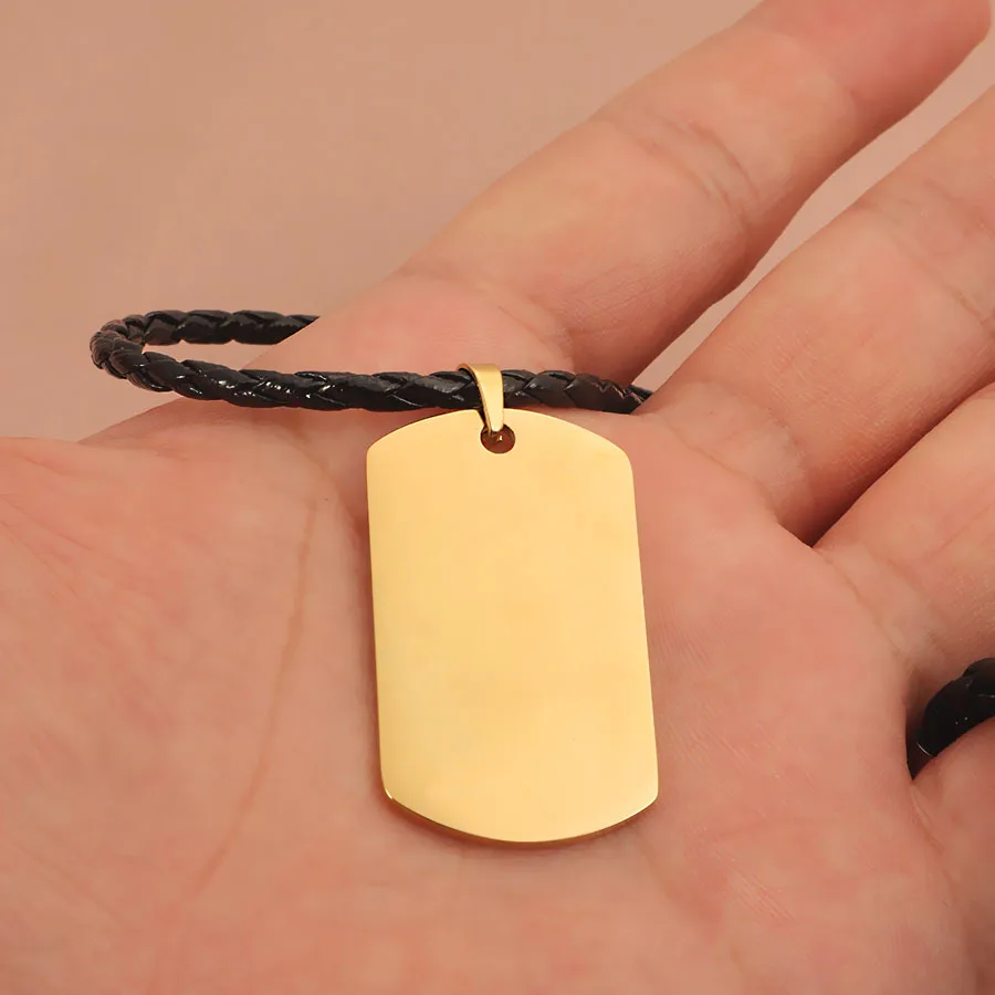 Wholesale Wax Cords Stainless Steel Sublimation blank Jewelry Gold Plated Pendant For Laser Engraving