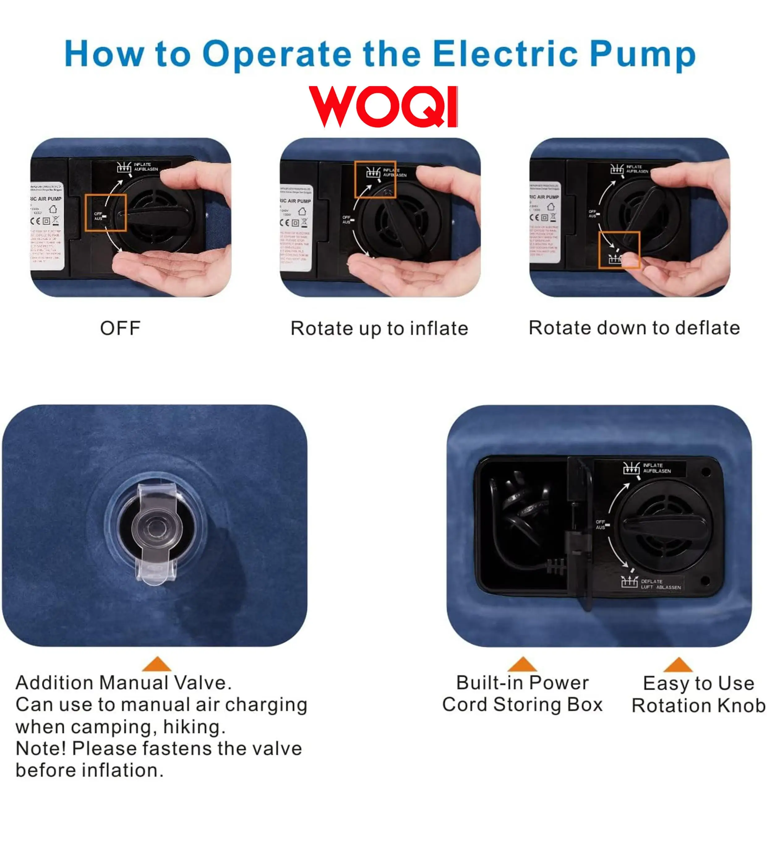 WOQI with built-in pump inflatable cushion, suitable for home, camping, and travel