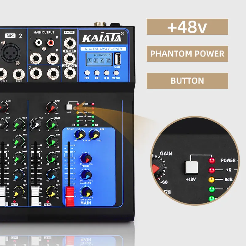 KAIKA F4-MB-5 мини 4-канальный аудио микшер консоль 48 В с USB-плеером интерфейс звуковой карты