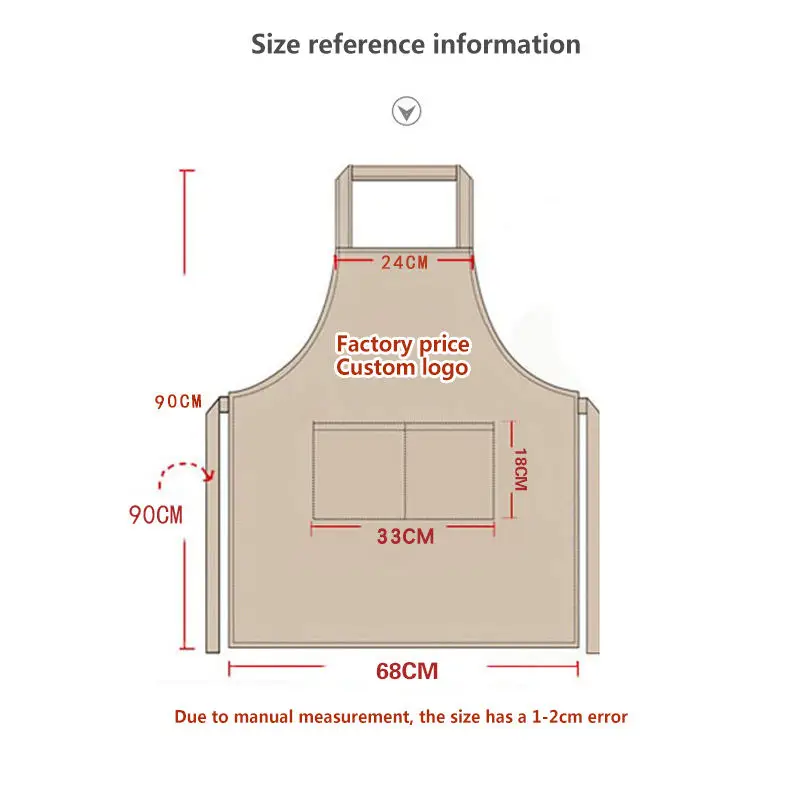 Logo Custom Wholesale Unisex Cooking Bib with 2 Pockets Vintage Ticking Stripe Pattern Red White Bakers Apron