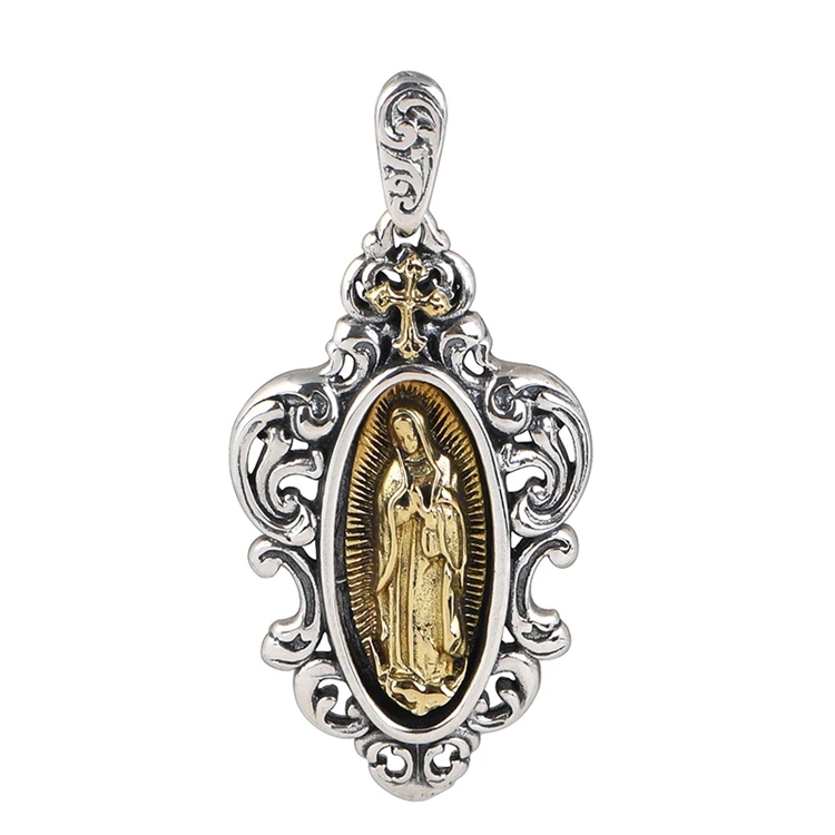 Authentic Pendant S925 Sterling Silver Pendant Jewelry Gold Cross Virgin Mary Pendant for Men and Women