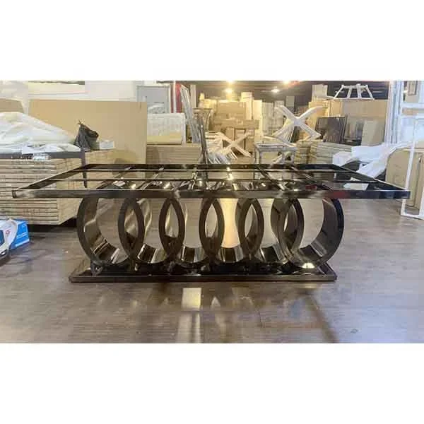 A8082  Modern  black chromed  8 seater audi 6 cirles dining table chairs set dining room furniture