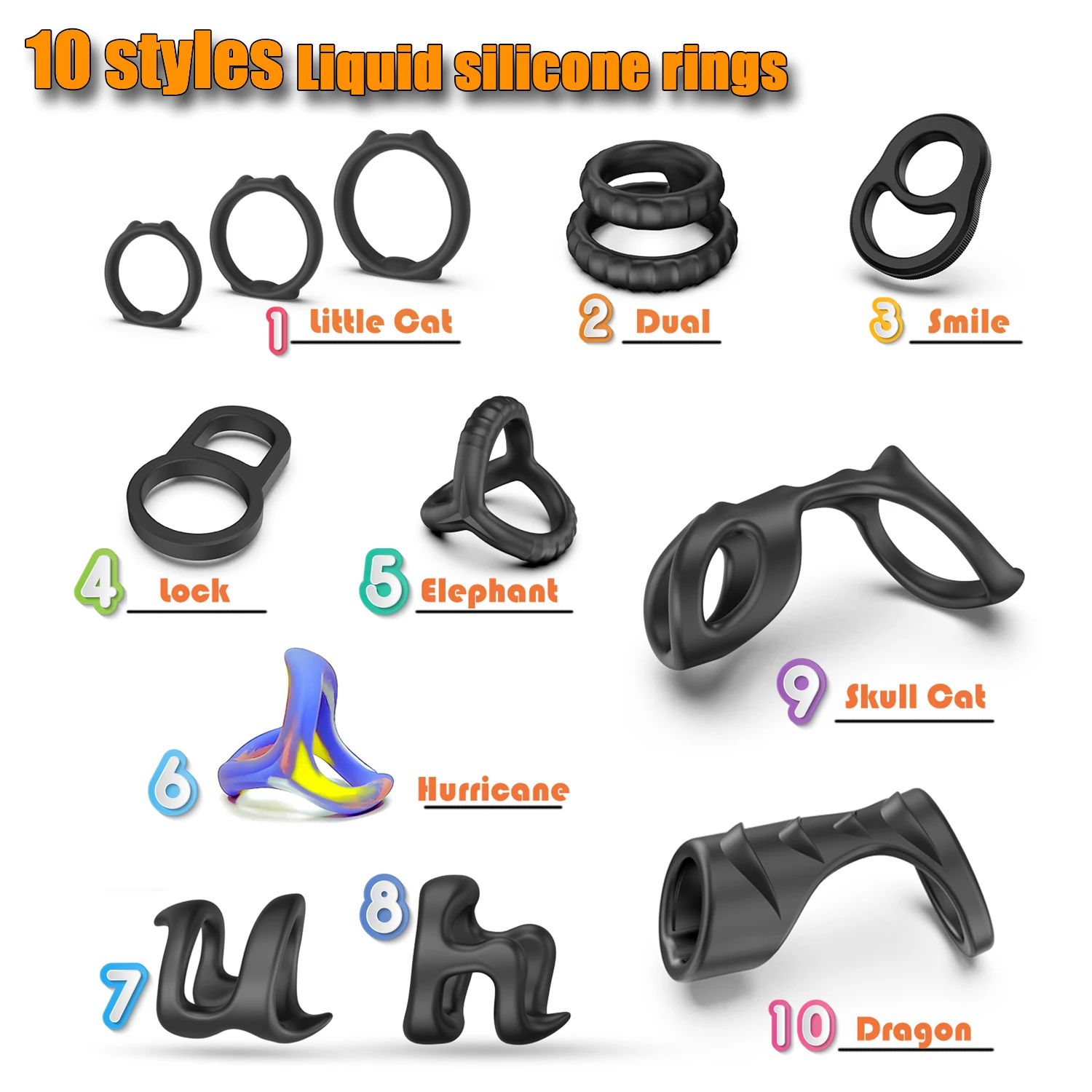 Silicone Cock/ Penis Rings Set with 7 Different Sizes for Erection Enhancing, Stronger condom Adult Sex Toys for Men or Couple