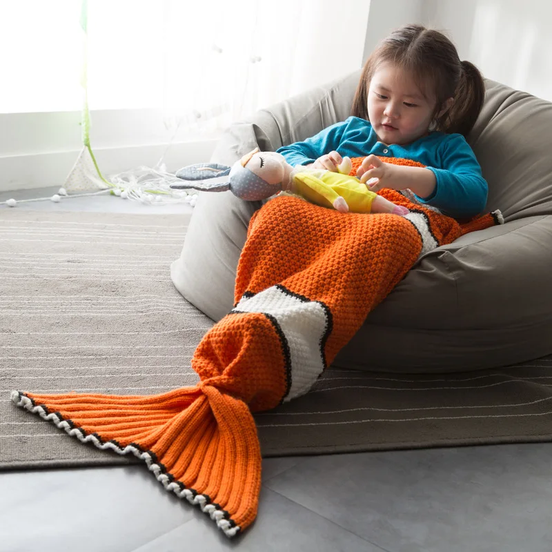 Wholesale Soft Baby Knitted Crochet Throw Weight Polyester Cable Toy Mermaid Tail Blanket for Adult Kids Children