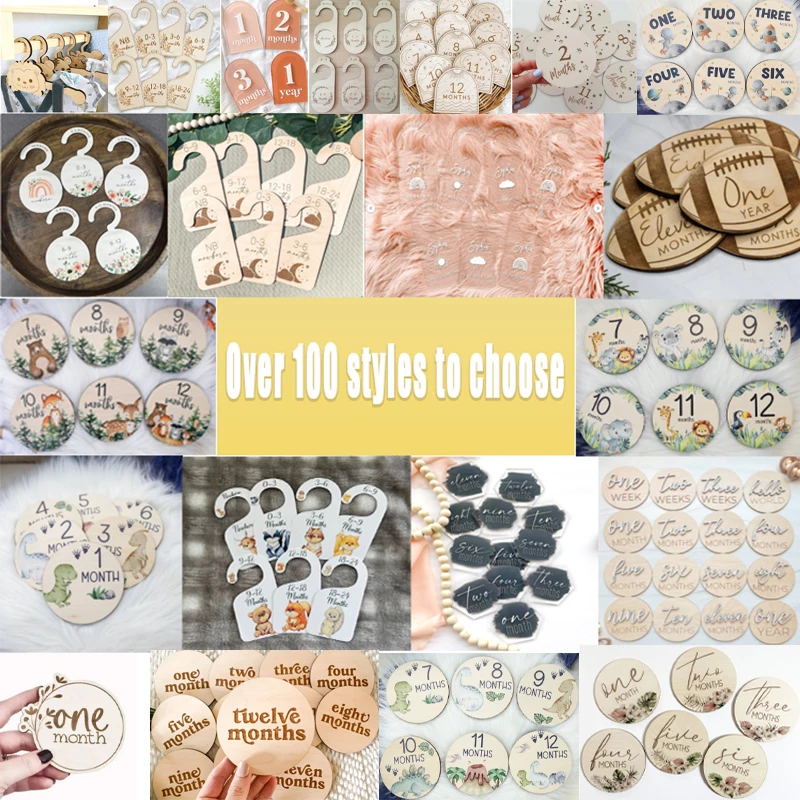 Custom Newborn Hello World Wooden Baby Monthly Milestone discs Wood Sign Cards Discs Shower Souvenir Gift Baby Milestone Cards