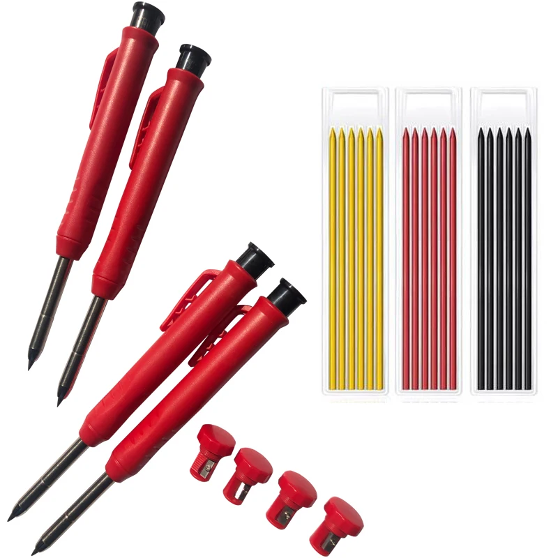 Self-filling Carpenter Pencil Blister Card Package with Protective Case,Plus 6pcs 2B Lead in Plastic Case