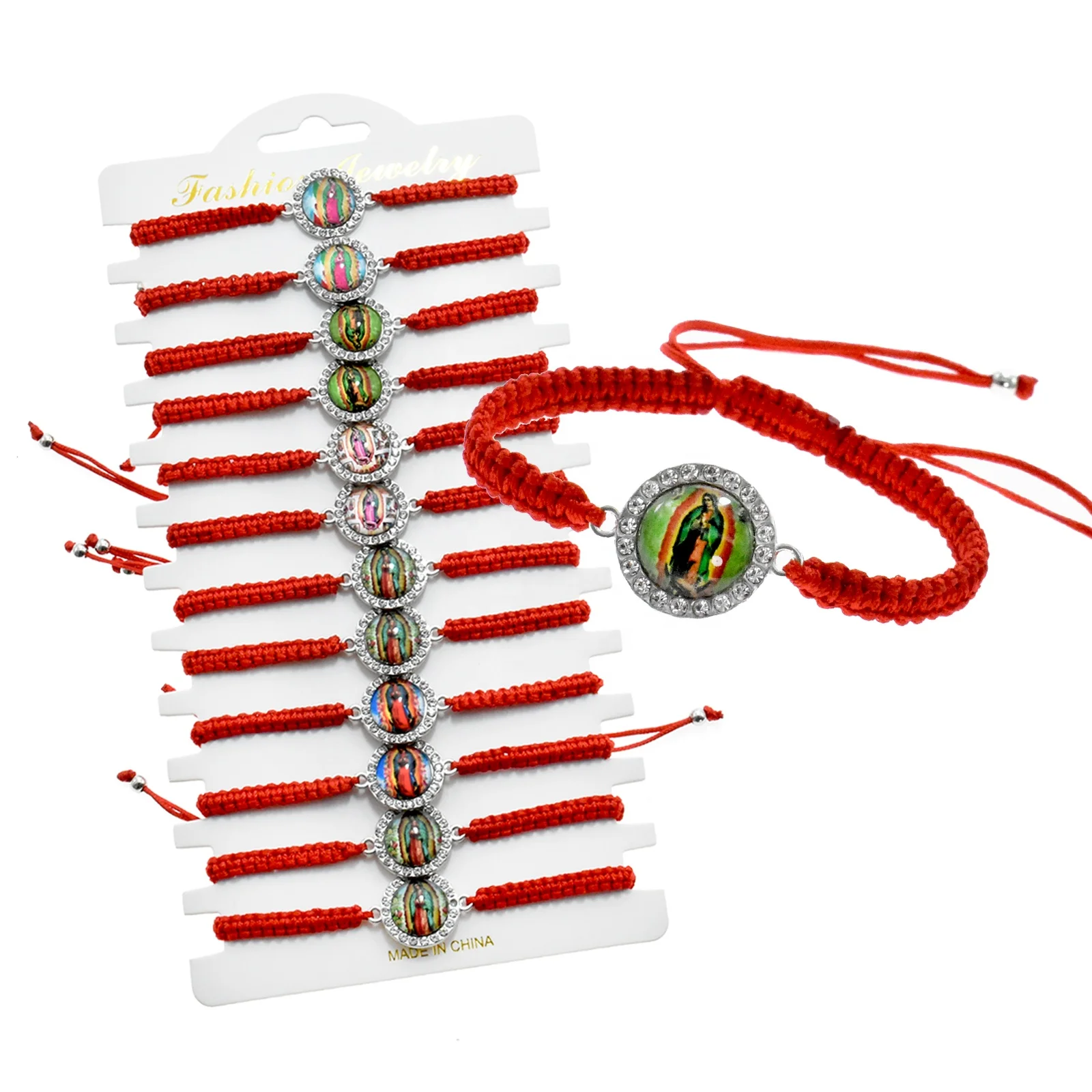 New wholesale red string braided bracelets crystal stone rosary bracelet jesus religious adjustable bracelet