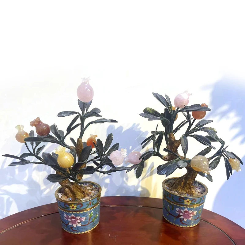 Natural jade many descendants handicrafts jade pomegranate bonsai ornaments