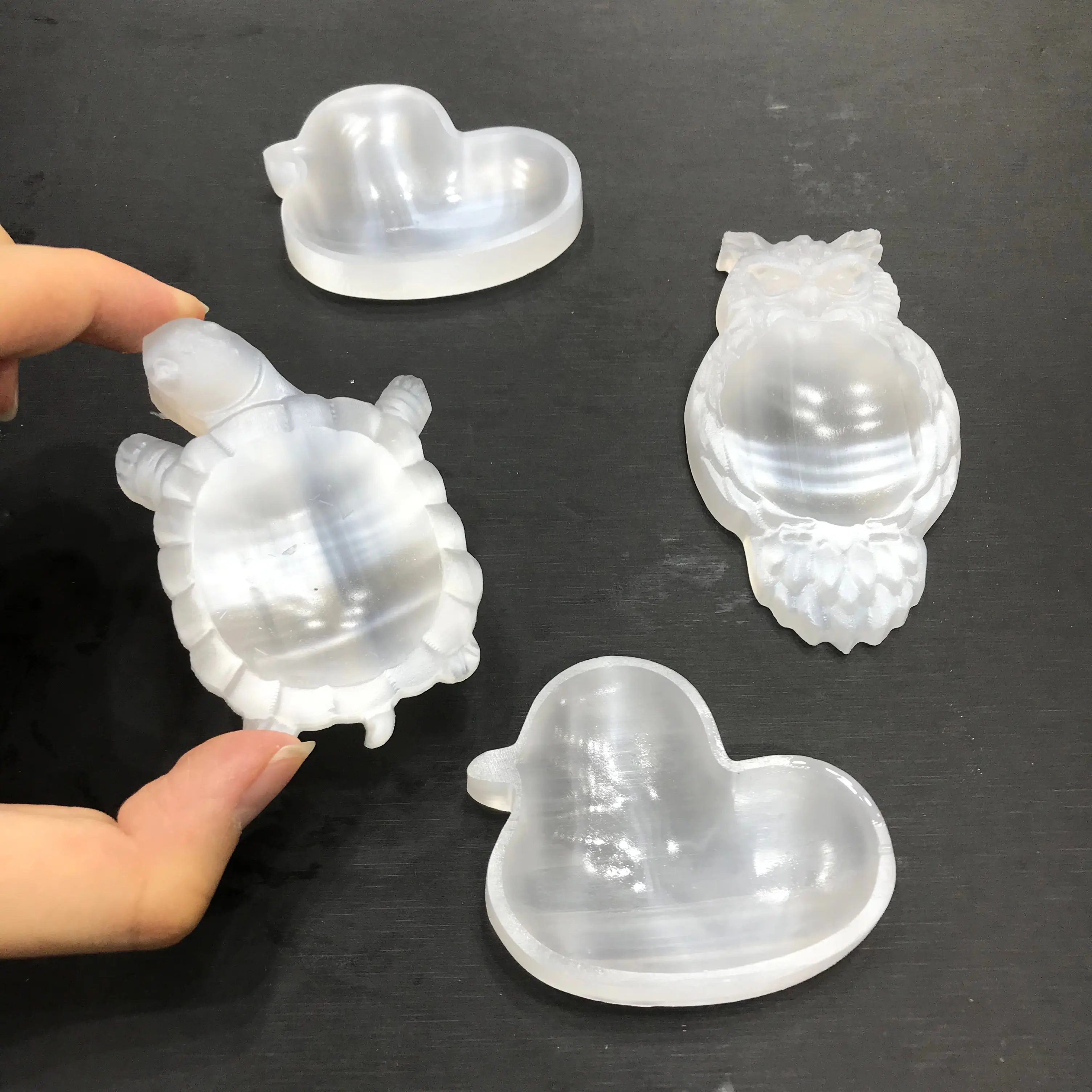 Wholesale Natural Clear Selenite Crystal Owl Duck Turtle Bowl For Home Decoration Gifts