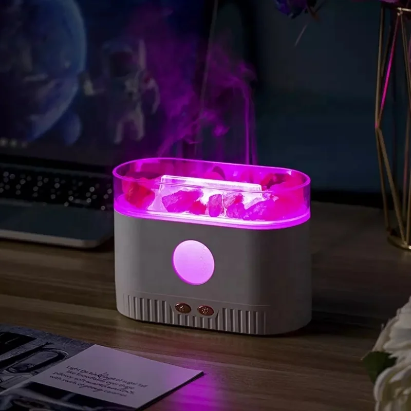 2024 New Product Himalayan Crystal Salt Lava Aroma Humidifier 7 Colors LED Fire Flame Aromatherapy Essential Oil Diffuser,