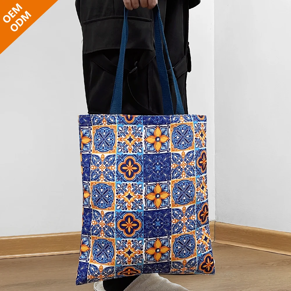 High quality shopping bags cotton custom logo printed full print cotton shopping bag