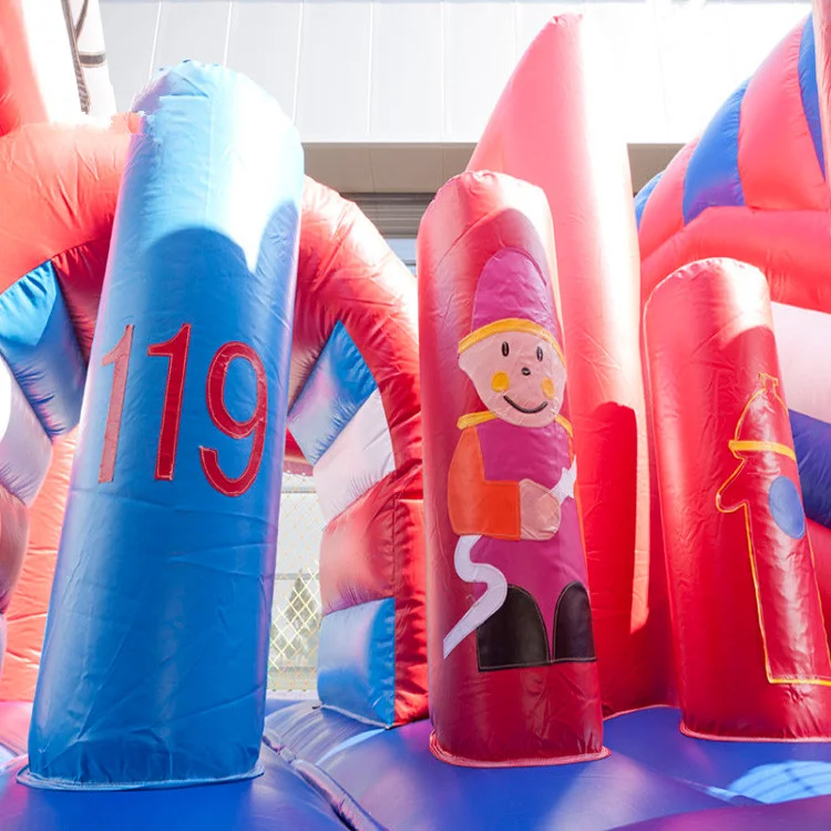 Commercial grade full printing inflatable fire truck bounce house inflatable fire truck castle