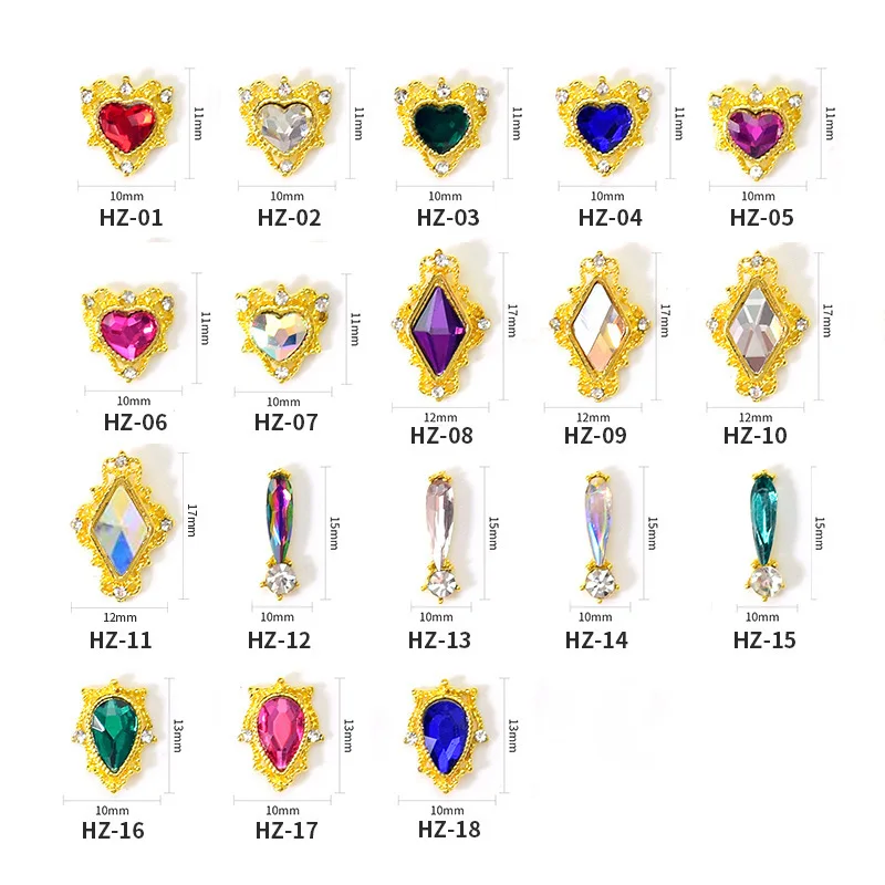 Luxury Metal Heart  Alloy Nail Charms 3D Nail Art Rhinestone Crystal Zircon For Manicure Decoration Accessories