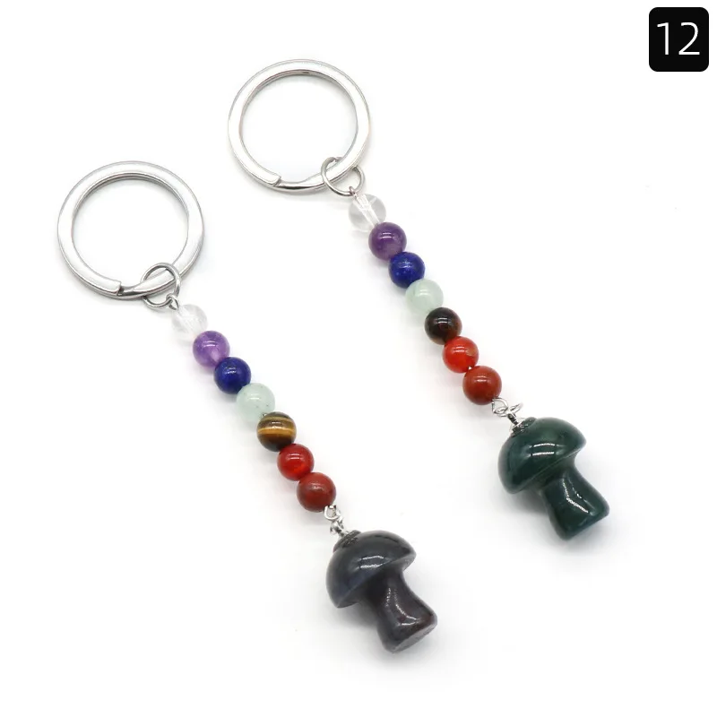 2024 Key pendant Natural Crystal Colorful Stone 2cm Mushroom Keychain Bag Accessories Gift Wholesale