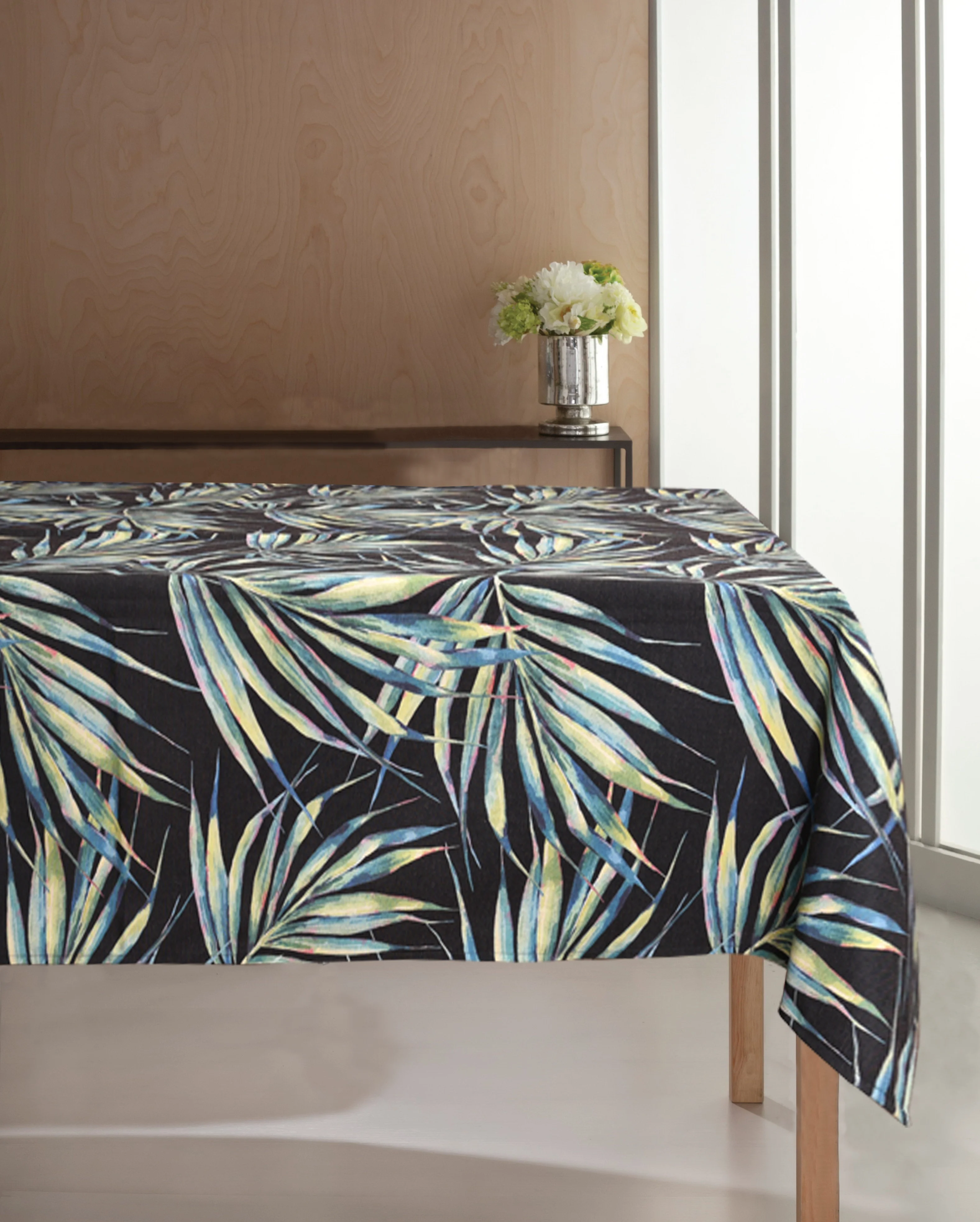 Black Leaves Fabric Tablecloth Custom Print Dinner Table Cover Rectangle Desk Cloth Covers Waterproof Table Cloth Mat