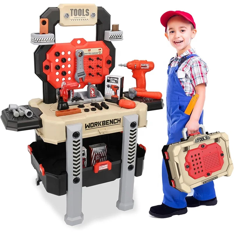 Educational Pretend Play Sets Construction Kids Workbench Realistic Tools Electric Drill Plastic Toddler Tool Bench for Kids