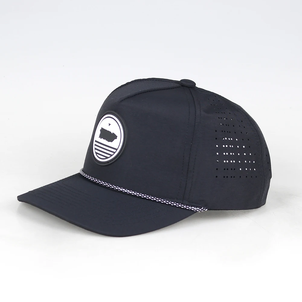 Custom Wholesale High 5 Panel 6 Panel PVC Silicon Patch Logo Laser Cutting Hole Perforated Baseball Caps Hats