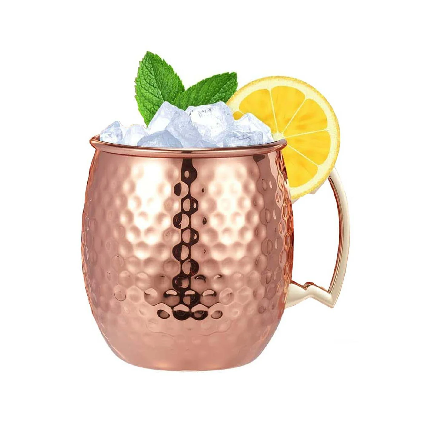 Wuyi Camol Factory Moscow Mule Mug 500ml Hammered Cup Stainless Steel Lining Pure Copper Plating Gold Brass Handle Cocktail Cup