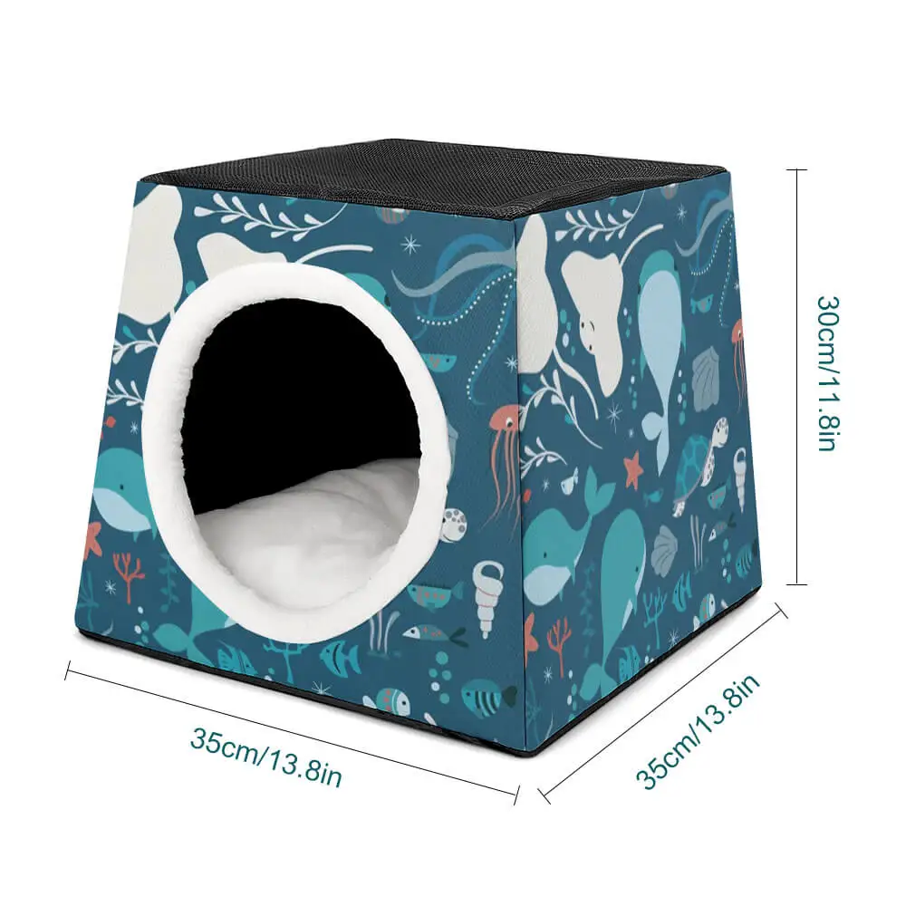 Капсулы из ткани Оксфорд с принтом на заказ, полузакрытые моющиеся мягкие пушистые съемные кошачьи кровати с тремя видами, гнездо для домашних животных