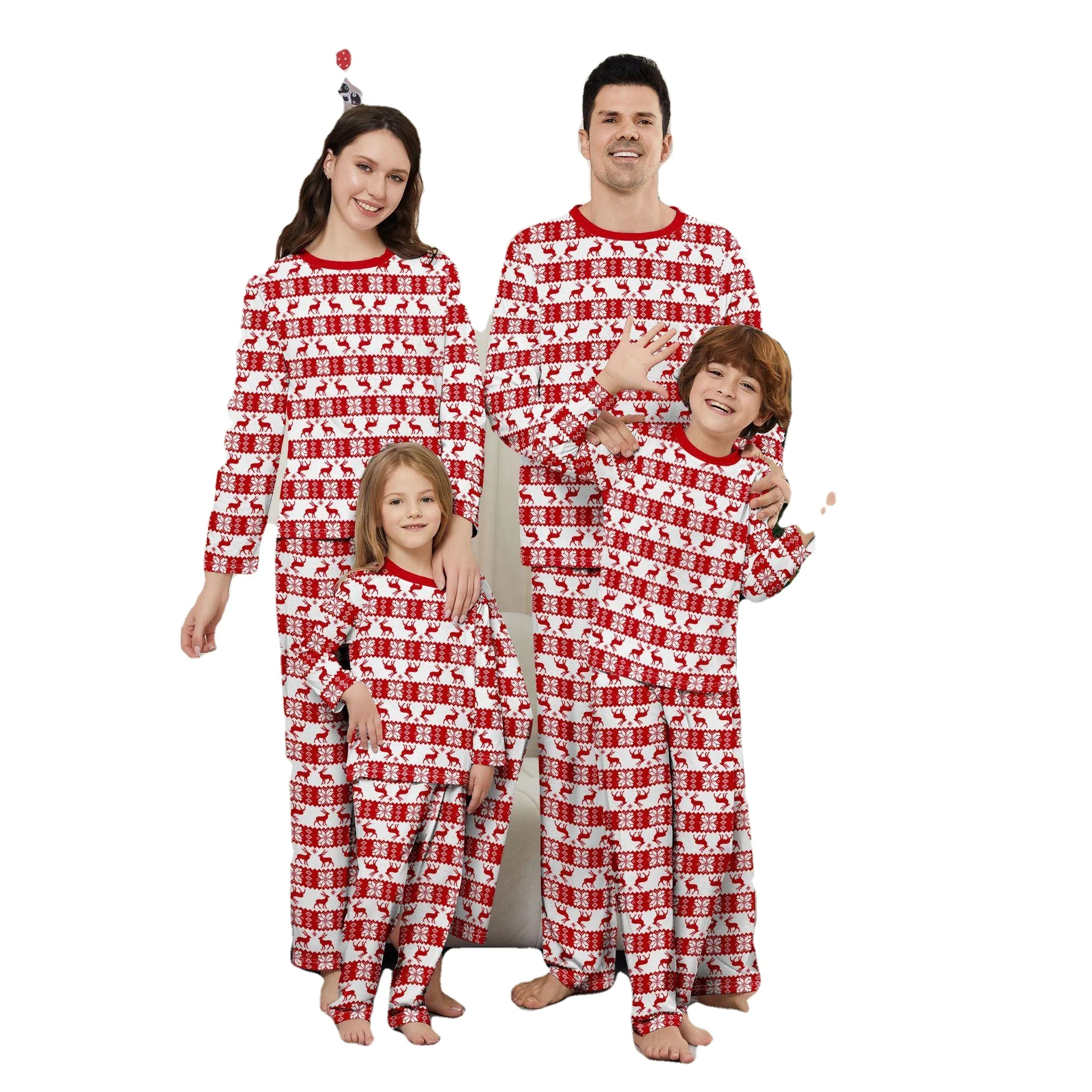 2025 New Ins Christmas Parent Child Home Furnishing Set for the Whole Family Christmas Deer Printed Red Parent Child Pajama Set
