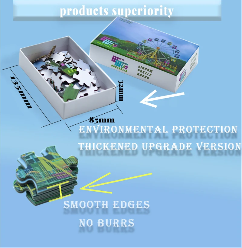 Custom Printed Unique Shape Colorful Children Kids Mini Paper English Jigsaw Puzzle Game High Quality Photo Printing