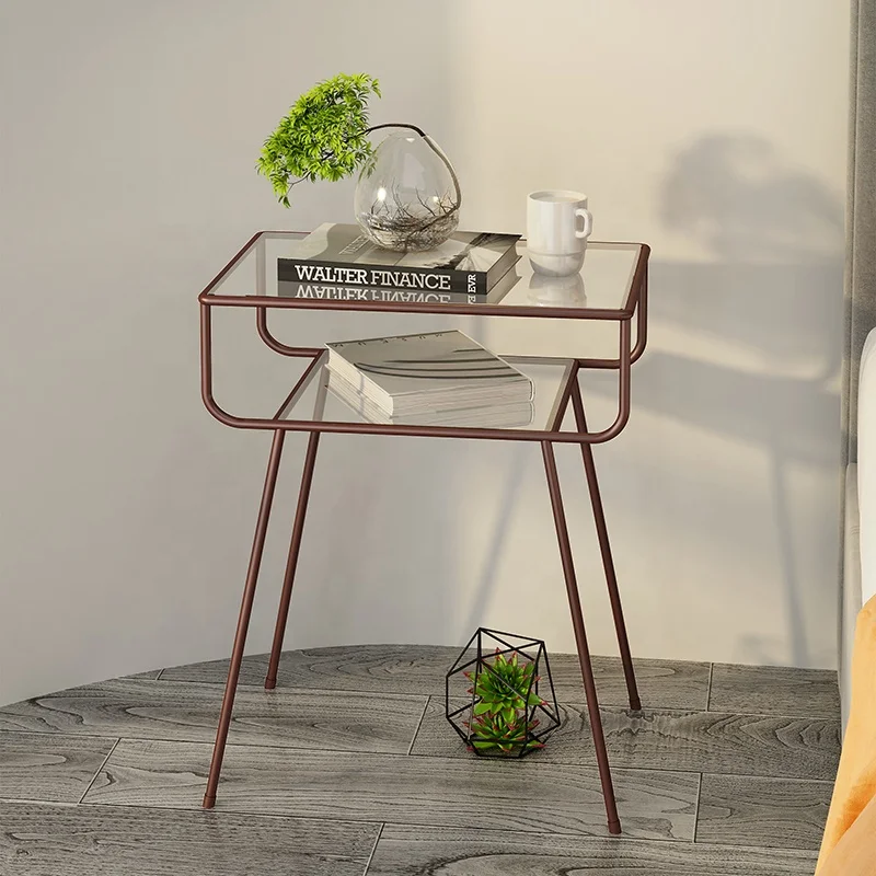 Living Room Modern Metal Frame Glass Coffee Snack Laptop Table End Sofa Side Table Golden Bedside Table