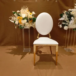 Hotel Banquet Wedding Events Party Round Oval Back Gold Metal Stainless Steel Stackable White Wedding Chairs