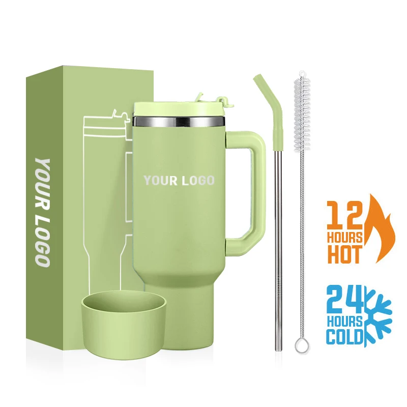 Large Capacity Camping Travel Beer Mug Stainless Steel Tumblers 40oz Tumbler with Straw and Handle