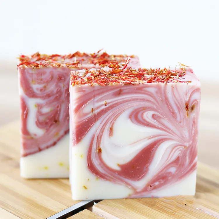 Private Logo Natural Herbal Saffron Coconut Milk Soap Bar Cold Press Essential Oil Multi-layer  Soap